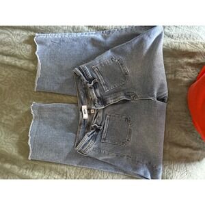 Wide Leg Crop Jeans Womens Light Wash Raw Hem High Waist Casual Denim